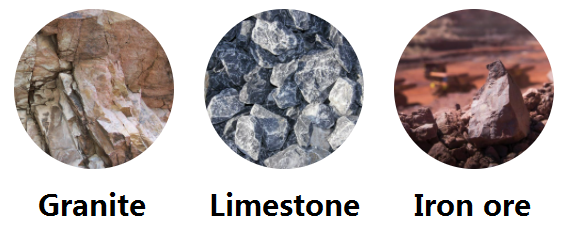 granite,limestone,iron ore